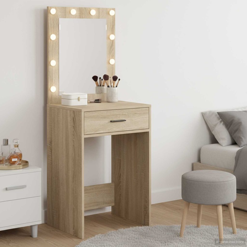 meikkipöytä LED-valoilla Sonoma tammi 50x41x135 cm