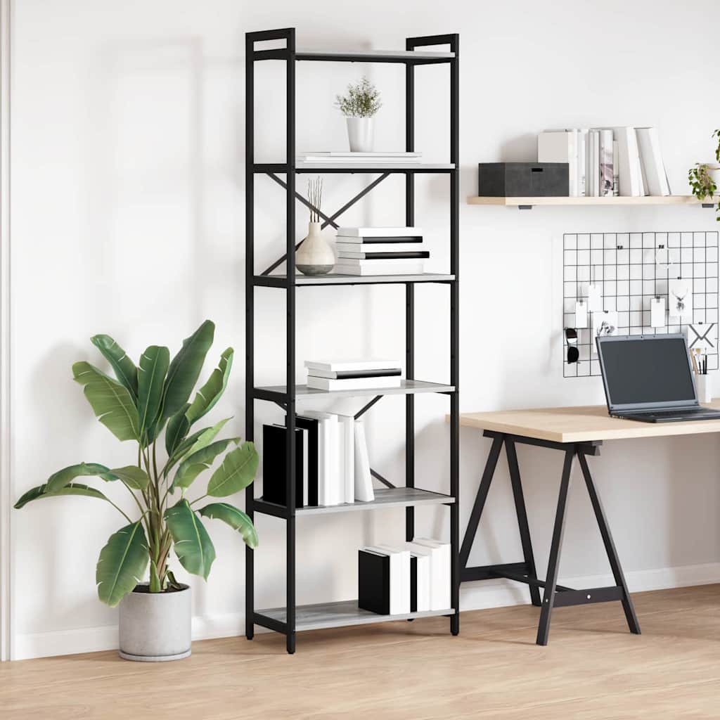 Kirjahylly Harmaa sonoma 60 x 30 x 188 cm Puu ja teräs