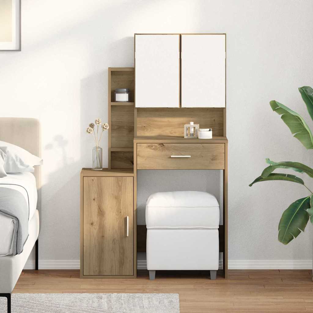 Meikkipöytä Peilillä ja LED-valoilla, Artisan Tammi, Tekninen puu