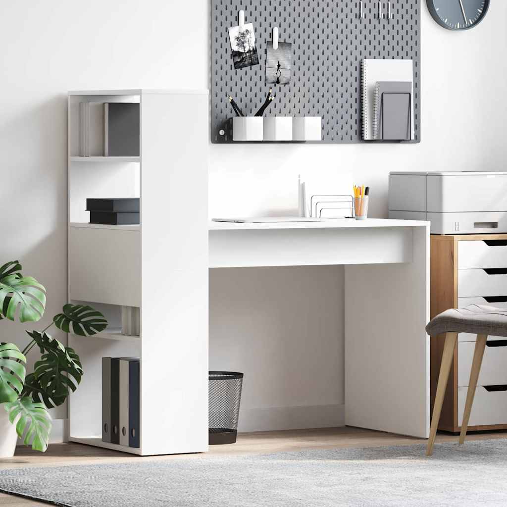 Pöytä säilytyksellä Valkoinen 113x54x120 cm Tekninen puu