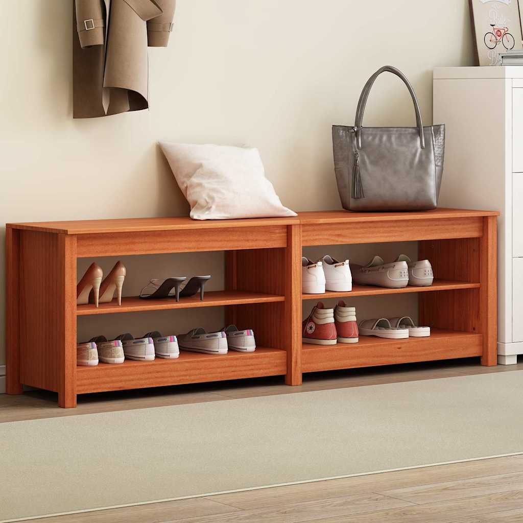 Kenkäpenkki hyllyllä Vahanruskea 160 x 36.5 x 50 cm Täysi mänty