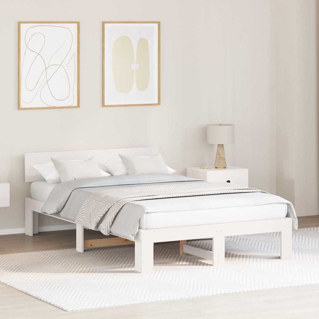 sänkyrunko päätyllä Valkoinen 120x190 cm Täysi mänty