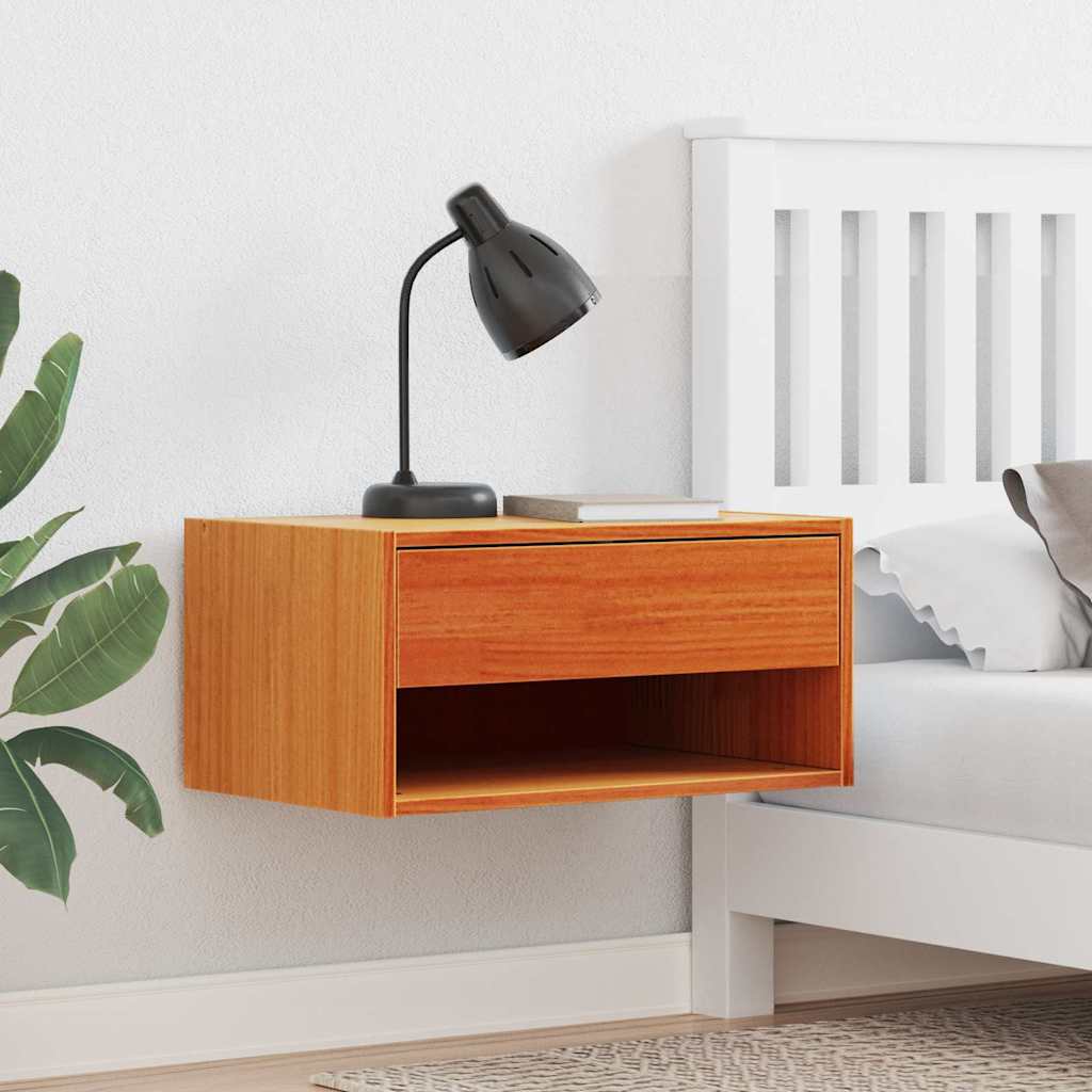 Seinälle asennettava yöpöytä laatikon kanssa 2 pcs Vahanruskea