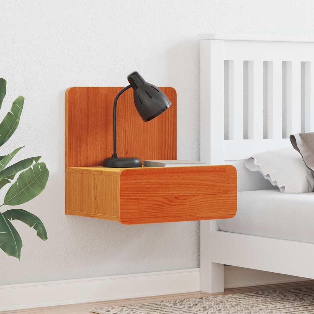 Seinälle asennettava yöpöytä laatikon kanssa 2 pcs Vahanruskea