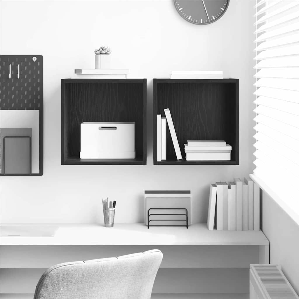 Seinälle Asennettavat Kaapit - 2 Pakkausta Mustassa Tammi, 37 x 37 x 37 cm, Tekninen Puu.