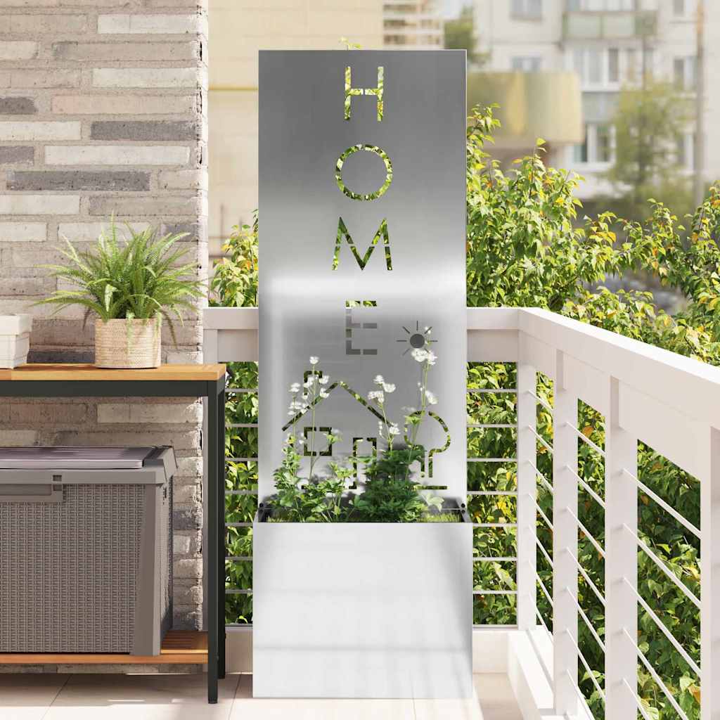 Puutarhan ruukkukasvi koristepaneelilla Hopea 50 x 140 cm