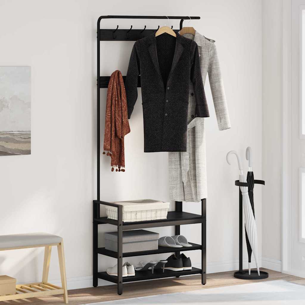 Takkihylly hyllyllä Musta tammi 75 x 34 x 184 cm Tekninen puu