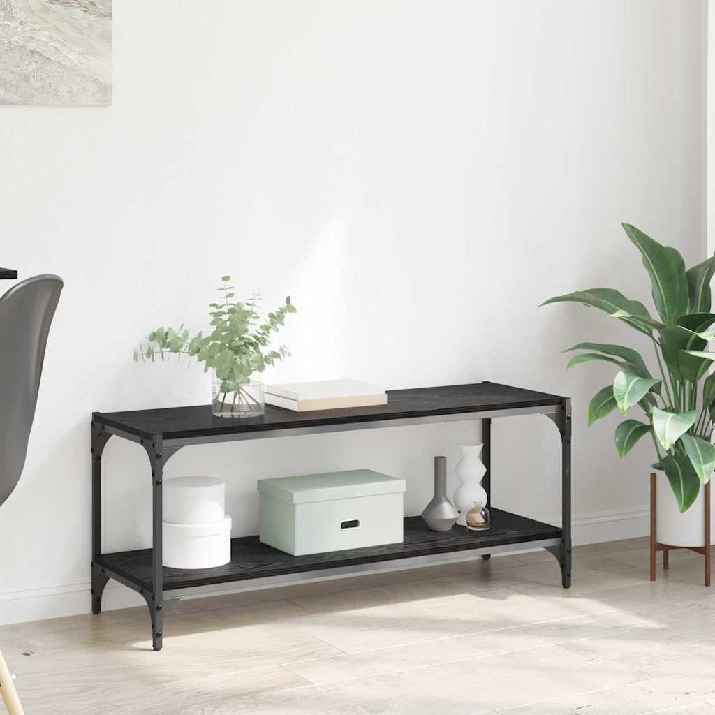 TV-kaappi Musta tammi. 100x33x41cm Hienosahattu puu ja rauta