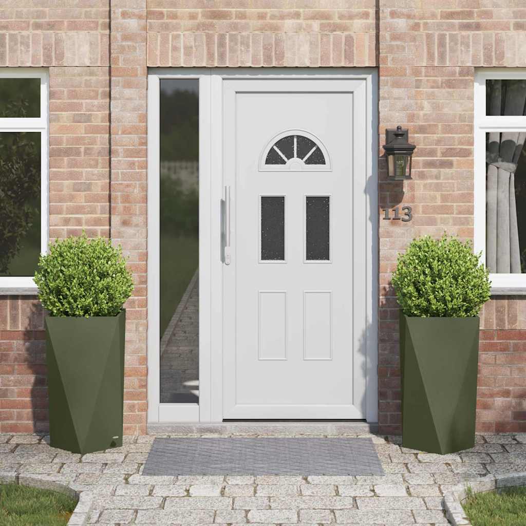 Kukkalaatikko 2 pcs Oliivivihreä 40 x 40 x 75 cm Teräs