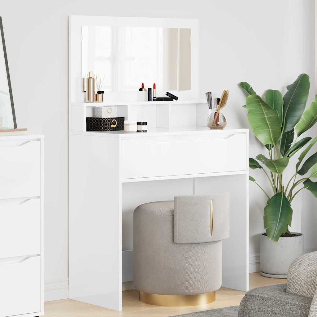 Makuuhuoneen meikkipöydät peilillä Korkean kiillon valkoinen