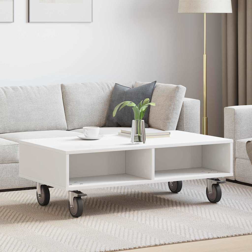 Sivupöytä pyörillä Valkoinen 90 x 50 x 30 cm Tekninen puu