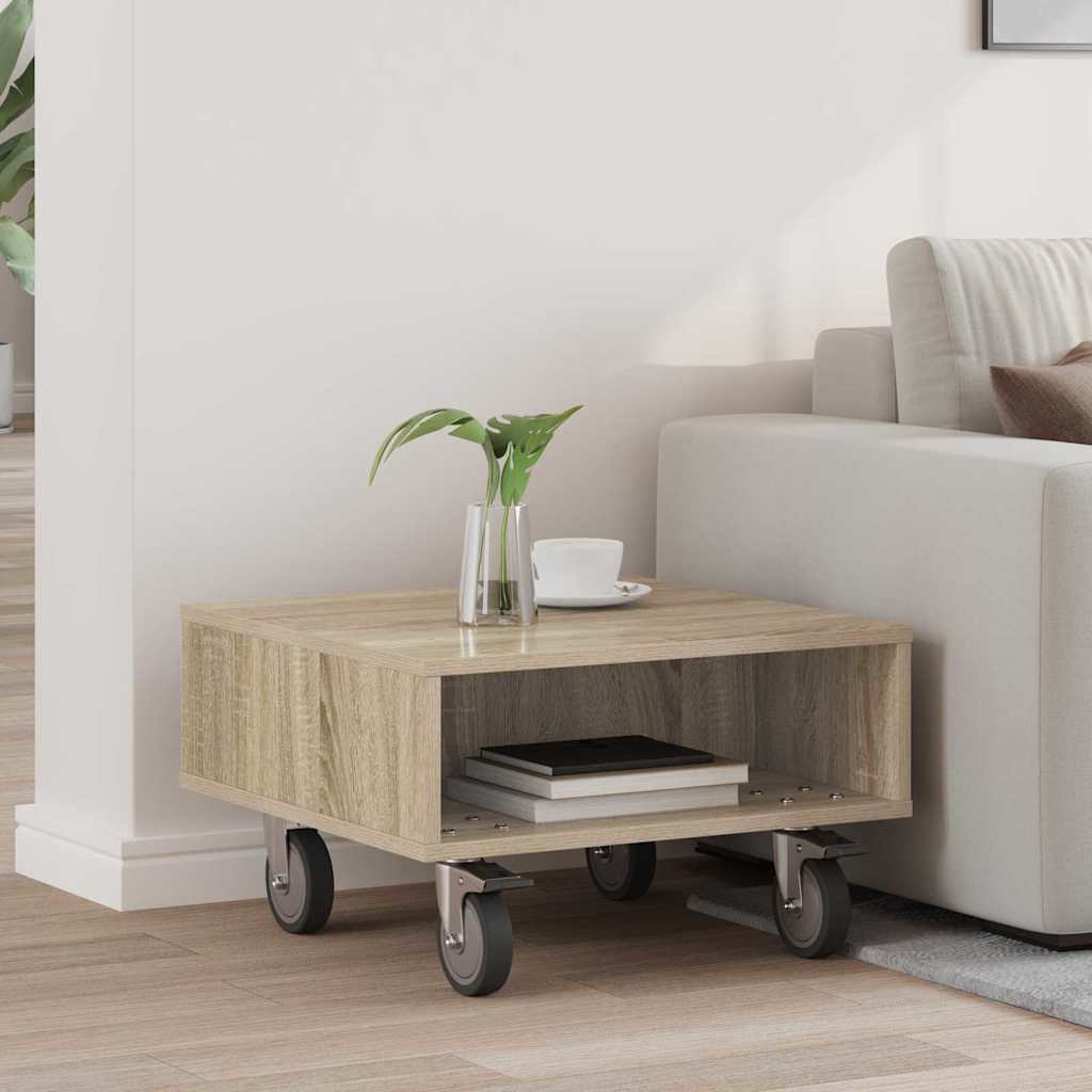 Sivupöytä pyörillä Sonoman tammi 50 x 50 x 30 cm Tekninen puu