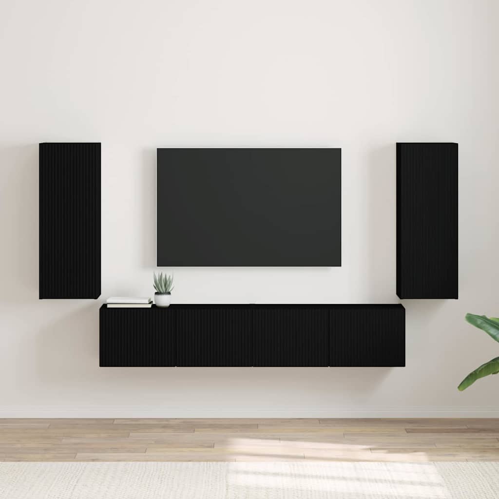 TV-seinäkaappi 2 pcs Musta 30 x 31 x 80 cm Tekninen puu