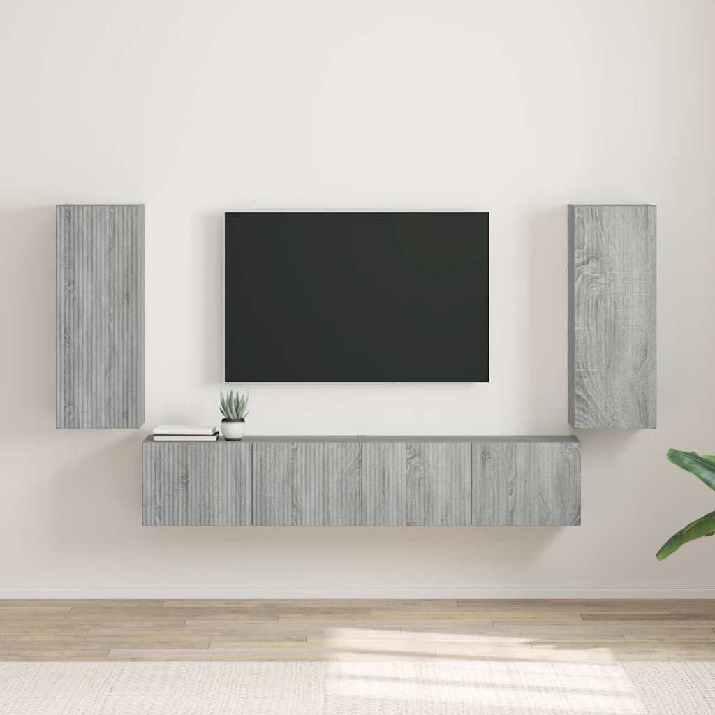 TV-seinäkaappi 2 pcs Harmaa Sonoma 30 x 31 x 80 cm Tekninen puu