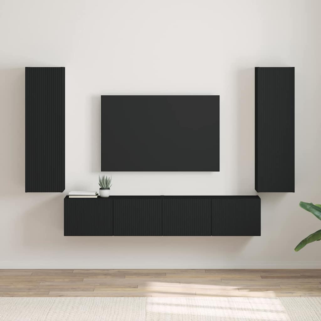 TV-seinäkaappi 2 pcs Musta 30 x 31 x 100 cm Tekninen puu