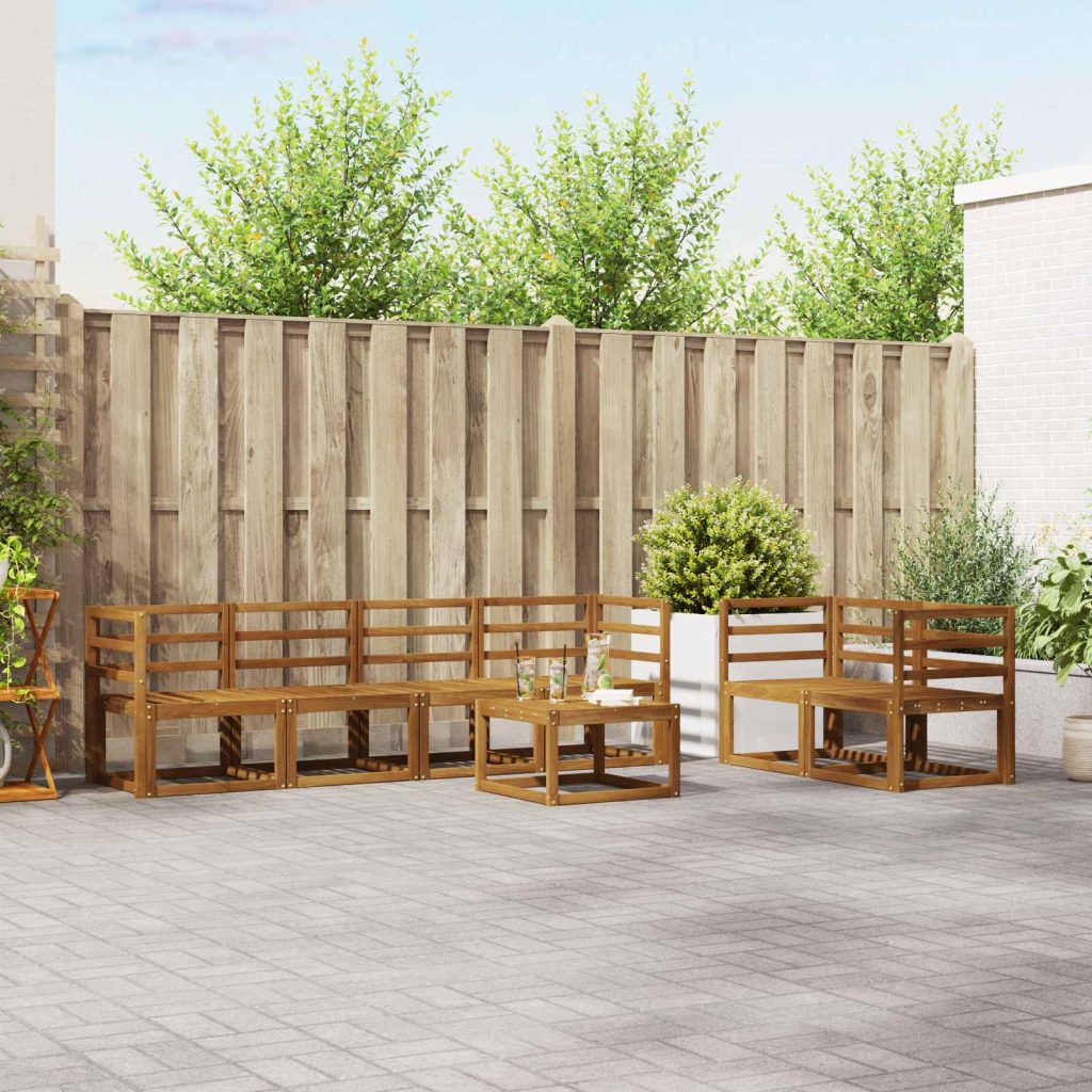 Ulkosohvakokoelma 7 pcs Luonnollinen Tiheä akasiapuu