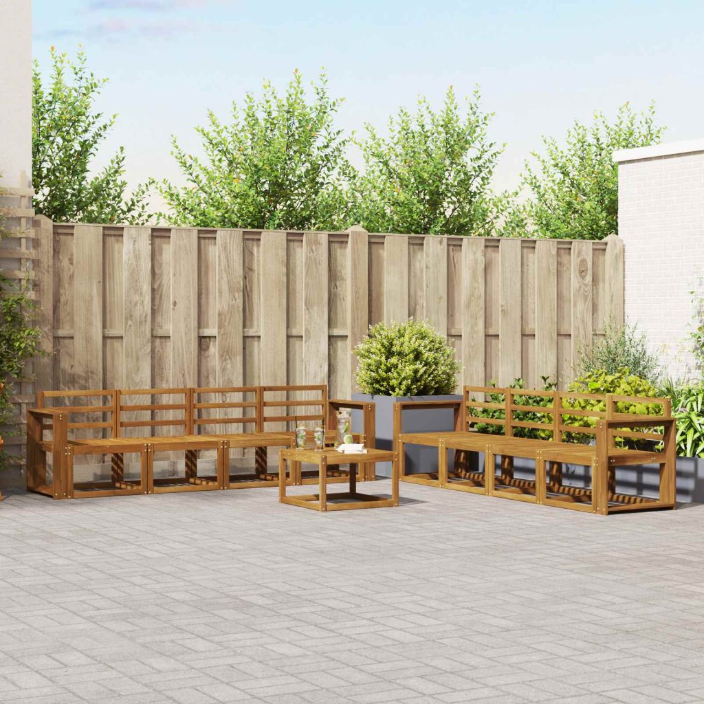 Ulkosohvakokoelma 9 pcs Luonnollinen Tiheä akasiapuu