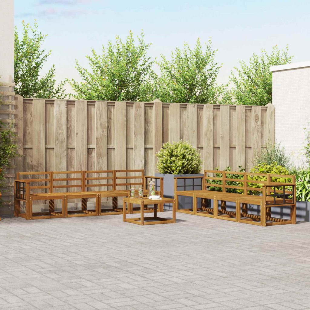 Ulkosohvakokoelma 9 pcs Luonnollinen Tiheä akasiapuu