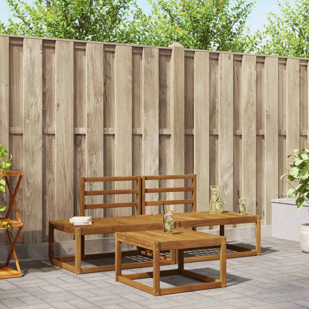 Ulkosohvakokoelma 3 pcs Luonnollinen Tiheä akasiapuu