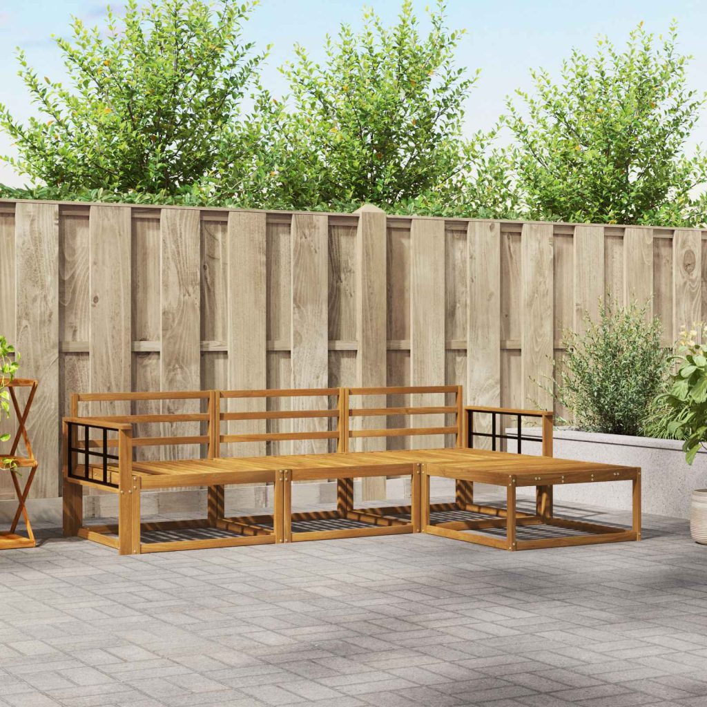 Ulkosohvakokoelma 4 pcs Luonnollinen Tiheä akasiapuu