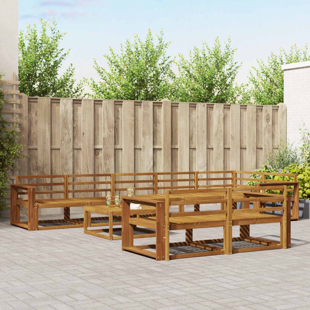 Ulkosohvakokoelma 9 pcs Luonnollinen Tiheä akasiapuu