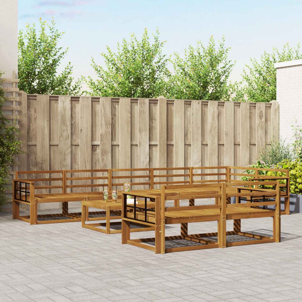 Ulkosohvakokoelma 9 pcs Luonnollinen Tiheä akasiapuu