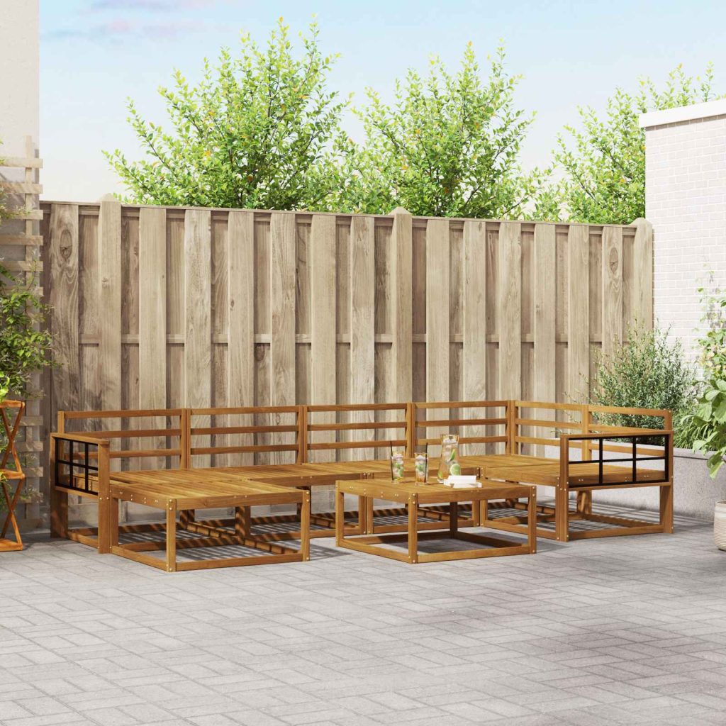 Ulkosohvakokoelma 7 pcs Luonnollinen Tiheä akasiapuu