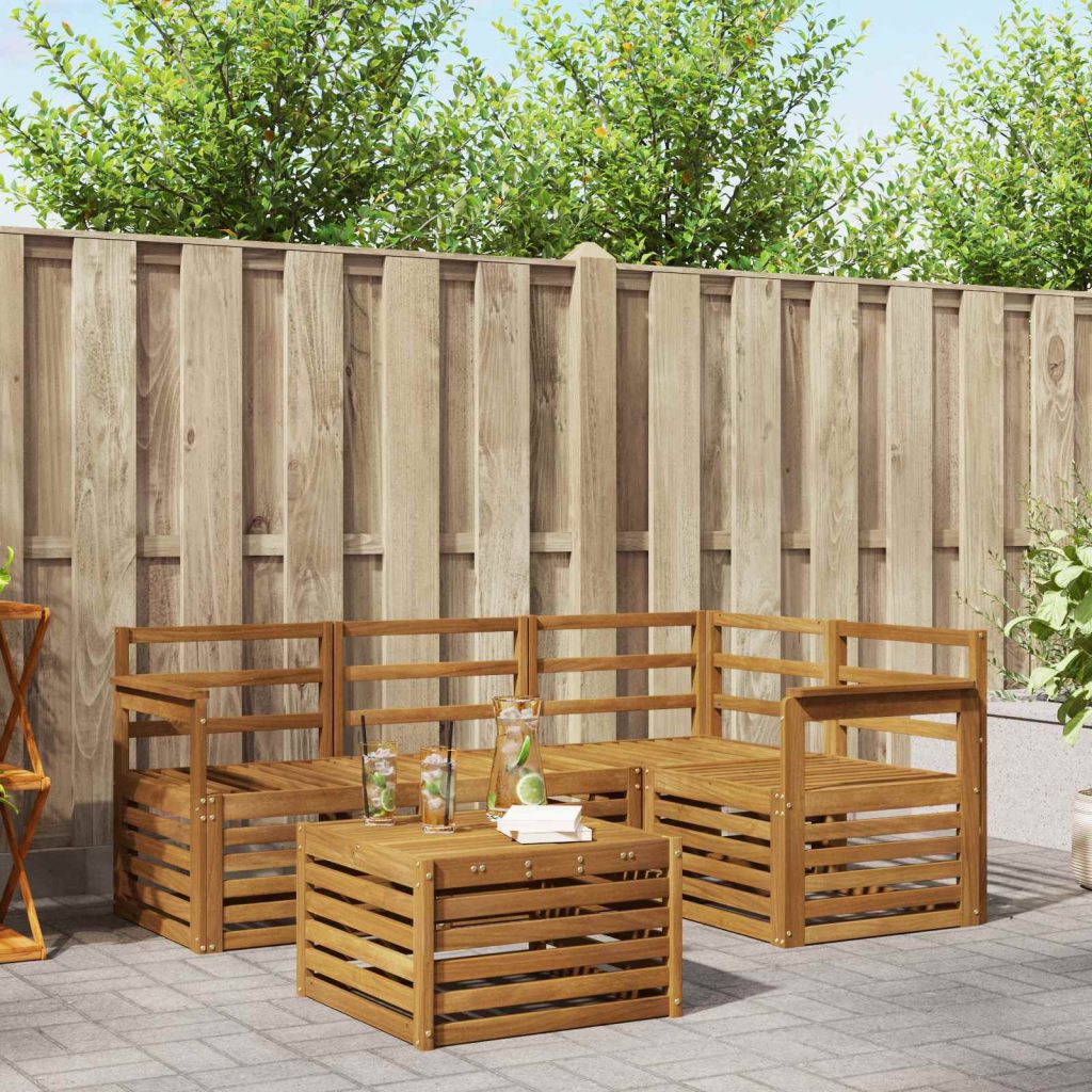 Ulkosohvakokoelma 5 pcs Luonnollinen Tiheä akasiapuu