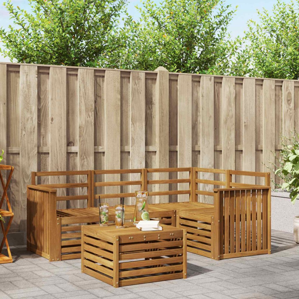 Ulkosohvakokoelma 5 pcs Luonnollinen Tiheä akasiapuu