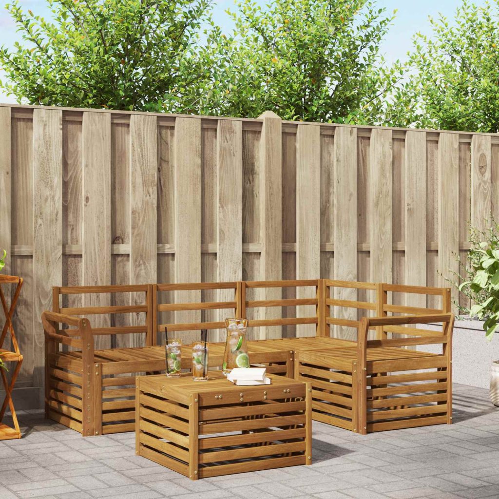 Ulkosohvakokoelma 5 pcs Luonnollinen Tiheä akasiapuu