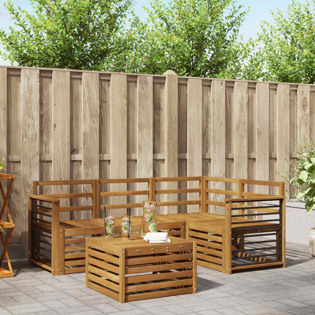 Ulkosohvakokoelma 5 pcs Luonnollinen Tiheä akasiapuu