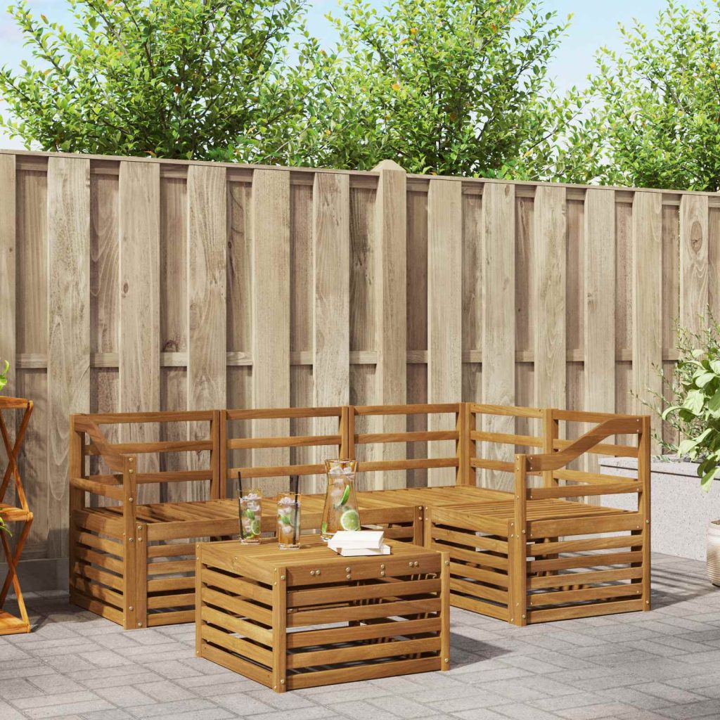 Ulkosohvakokoelma 5 pcs Luonnollinen Tiheä akasiapuu