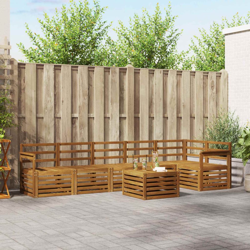 Kulmasohvasetti 7 pcs Luonnollinen Tiheä akasiapuu