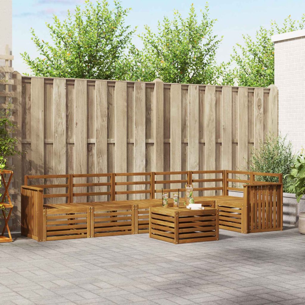 Kulmasohvasetti 7 pcs Luonnollinen Tiheä akasiapuu