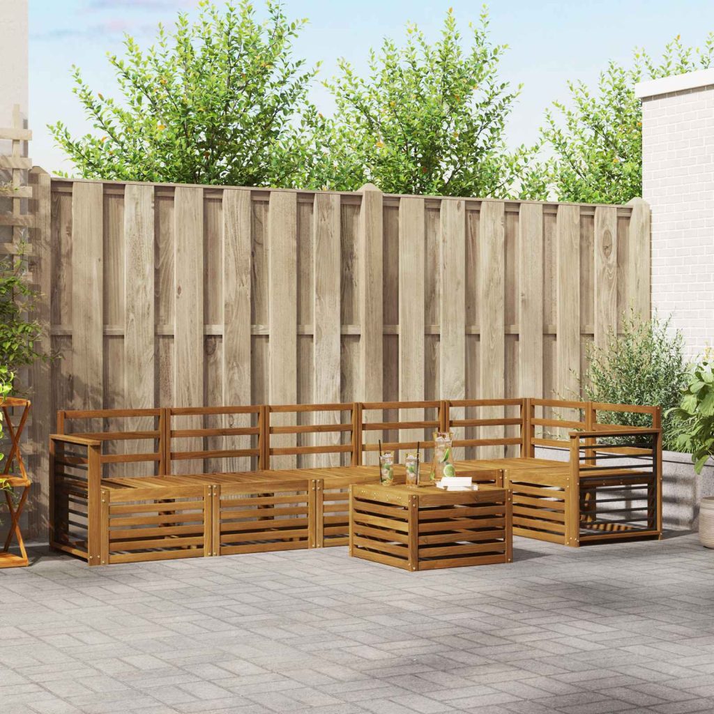 Kulmasohvasetti 7 pcs Luonnollinen Tiheä akasiapuu