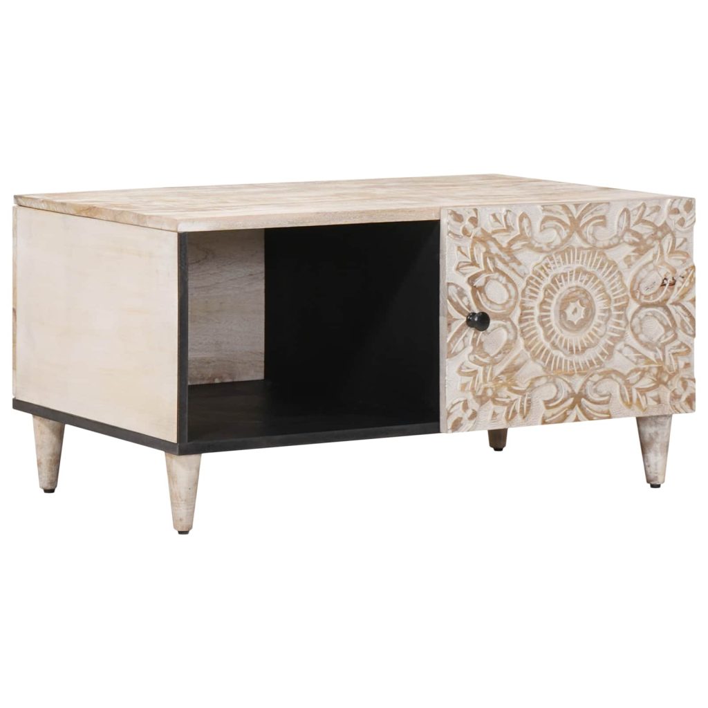 Sohvapöytä Valkoinen 80 x 50 x 40 cm Kiinteä mango puu