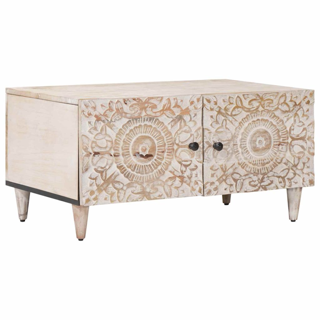 Sohvapöytä Valkoinen 80 x 50 x 40 cm Kiinteä mango puu