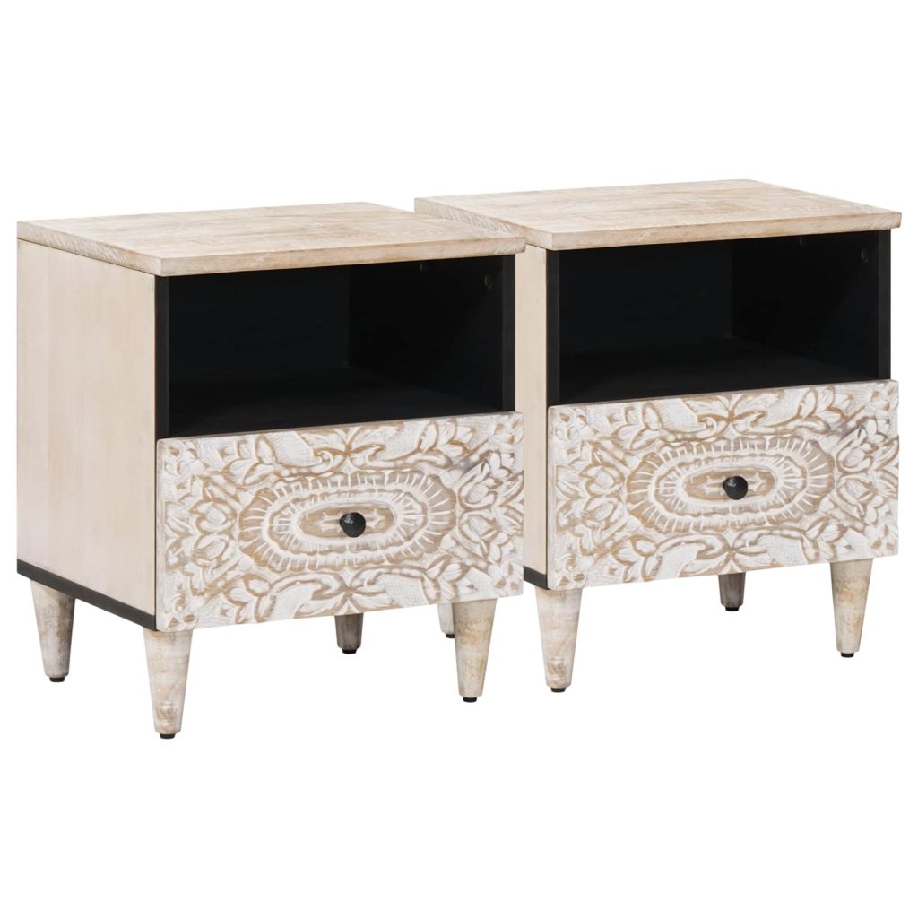 Sänkykaappi 2 pcs Valkoinen 40 x 33 x 46 cm Kiinteä mango puu