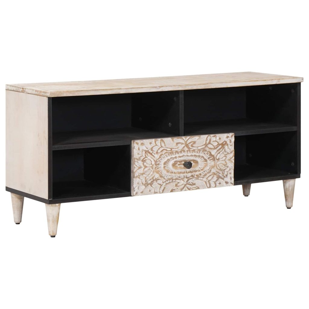 TV-kaappi Valkoinen 100 x 33,5 x 46 cm Kiinteä mango puu