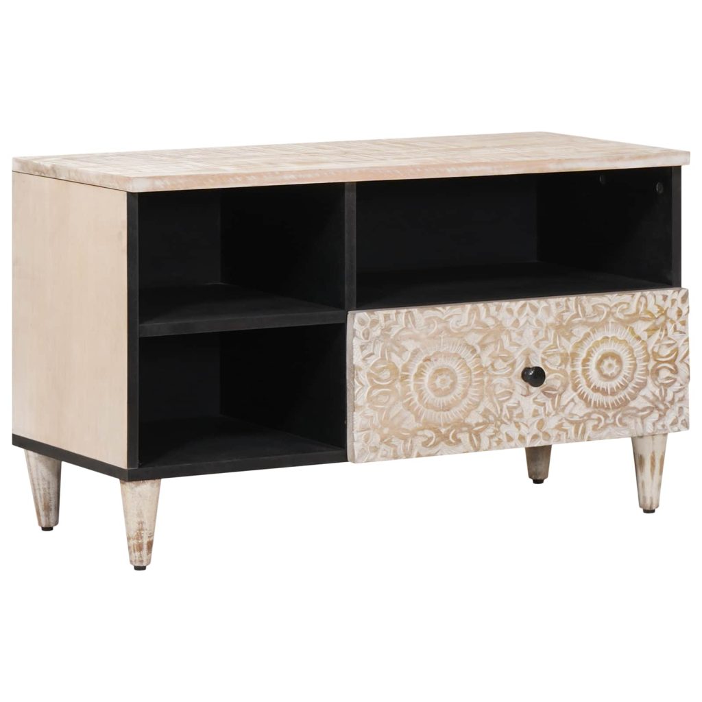 TV-kaappi Valkoinen 80 x 33,5 x 46 cm Kiinteä mango puu