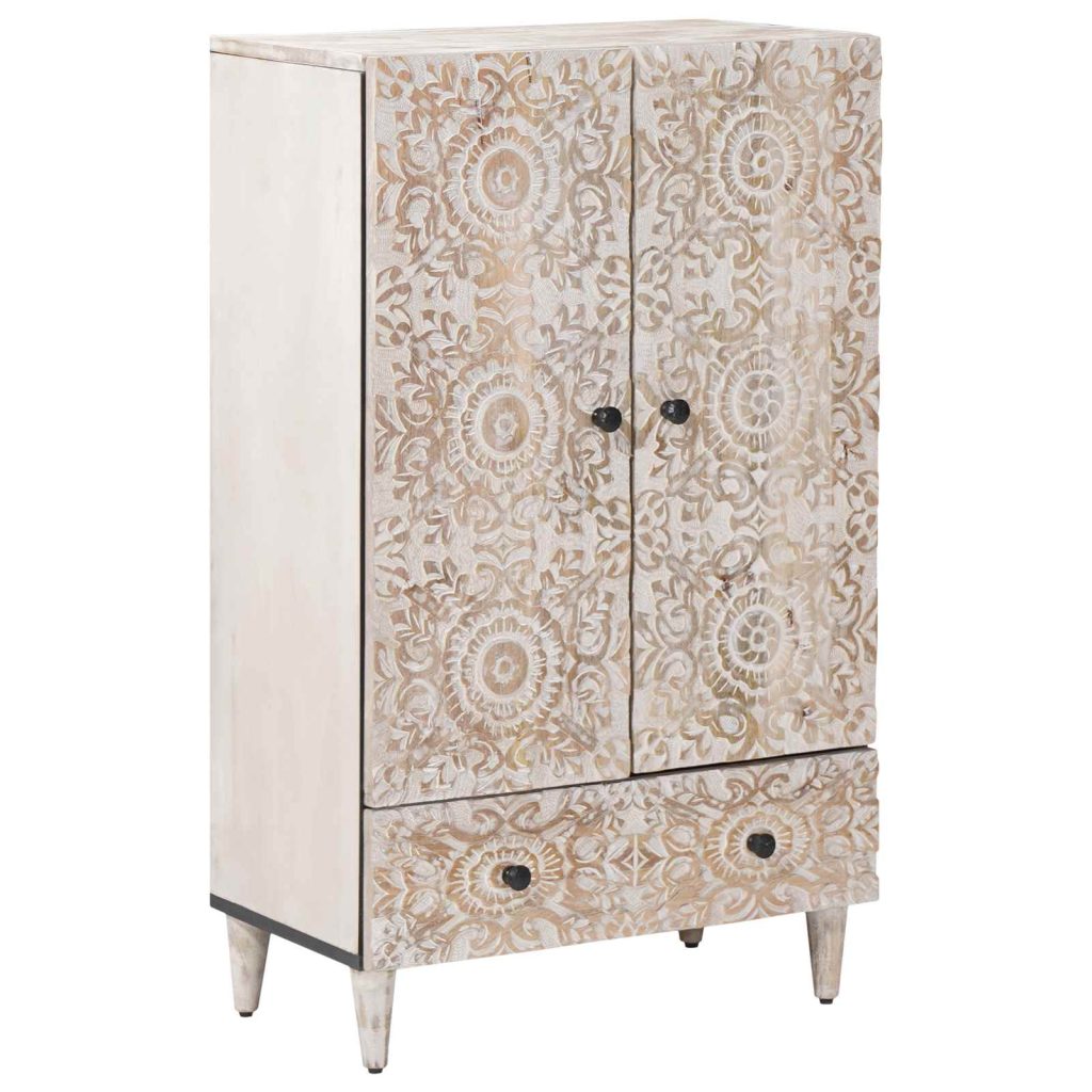 Korkea kaappi Valkoinen 60 x 33,5 x 100 cm Kiinteä mango puu