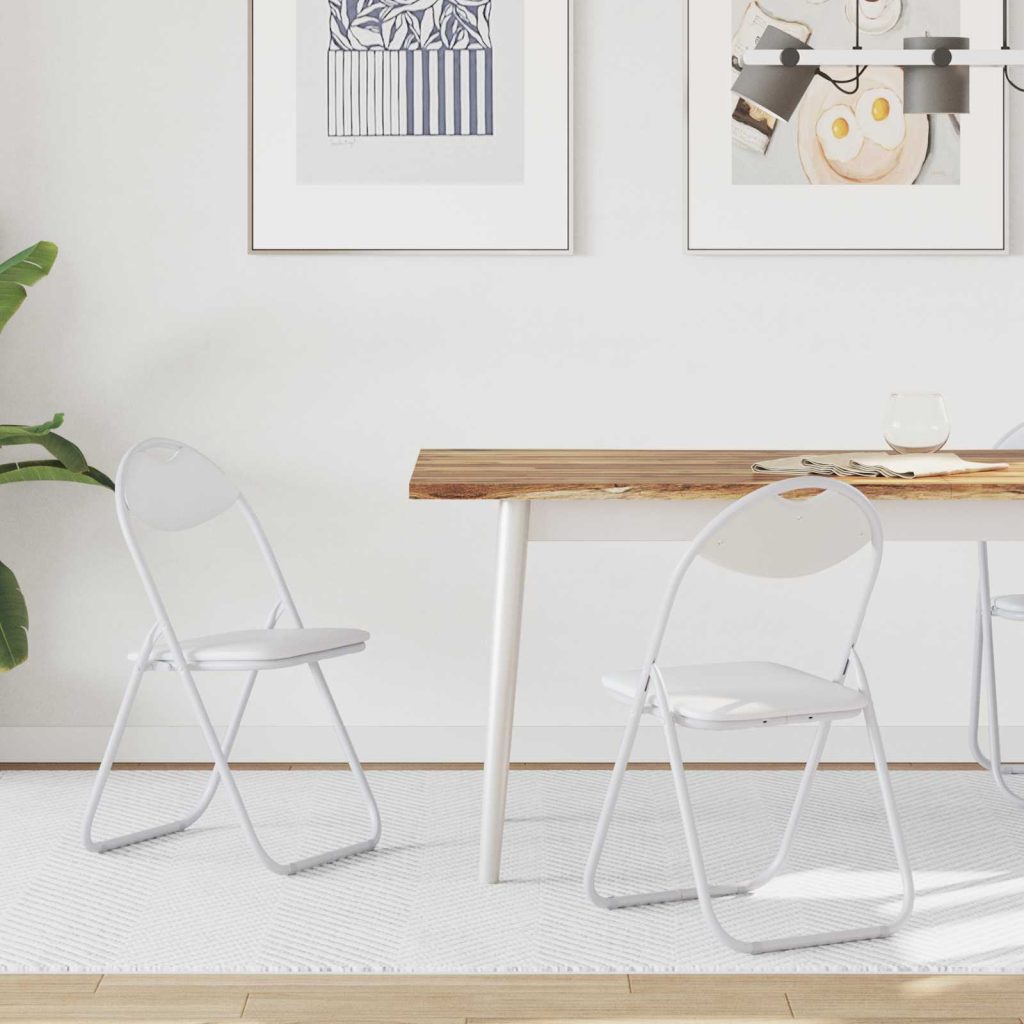 Käytännöllinen ruokapöydän tuoli 2 pcs Valkoinen PVC-teräs