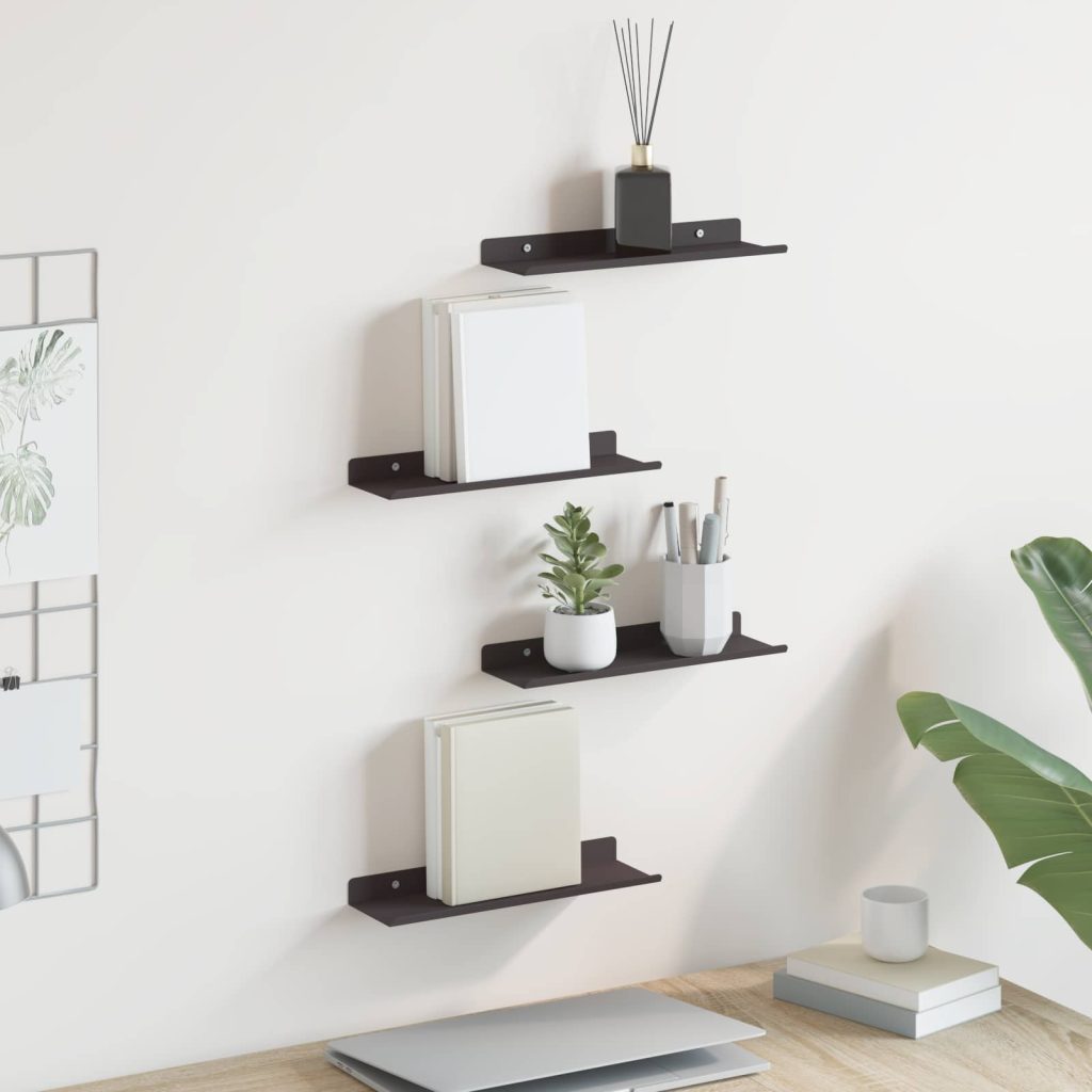 Seinähylly hyllyllä säilytystilassa 4 pcs Musta 30 x 9 x 2,5 cm