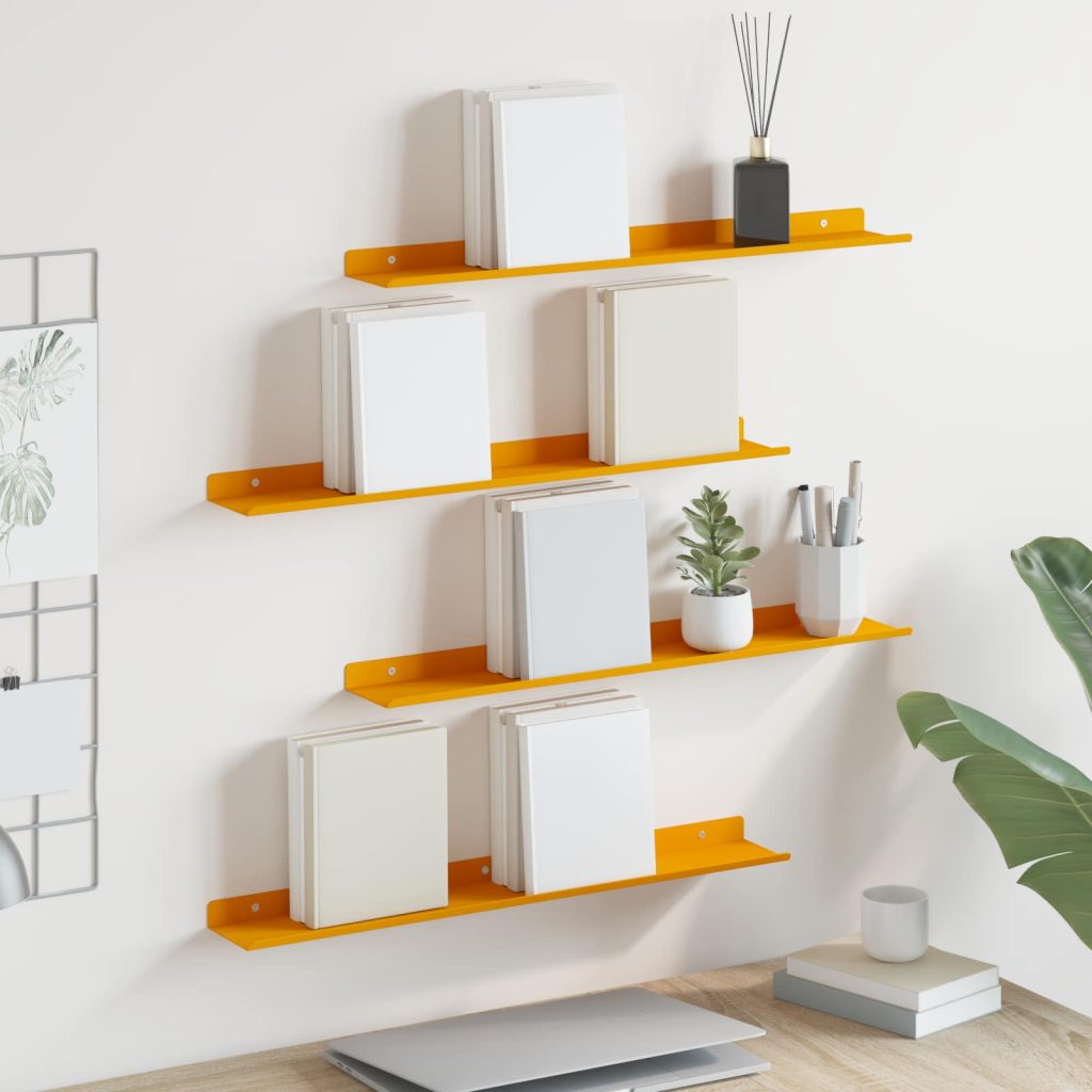 Seinähylly hyllyllä 4 pcs Sinappikeltainen 60 x 9 x 2,5 cm