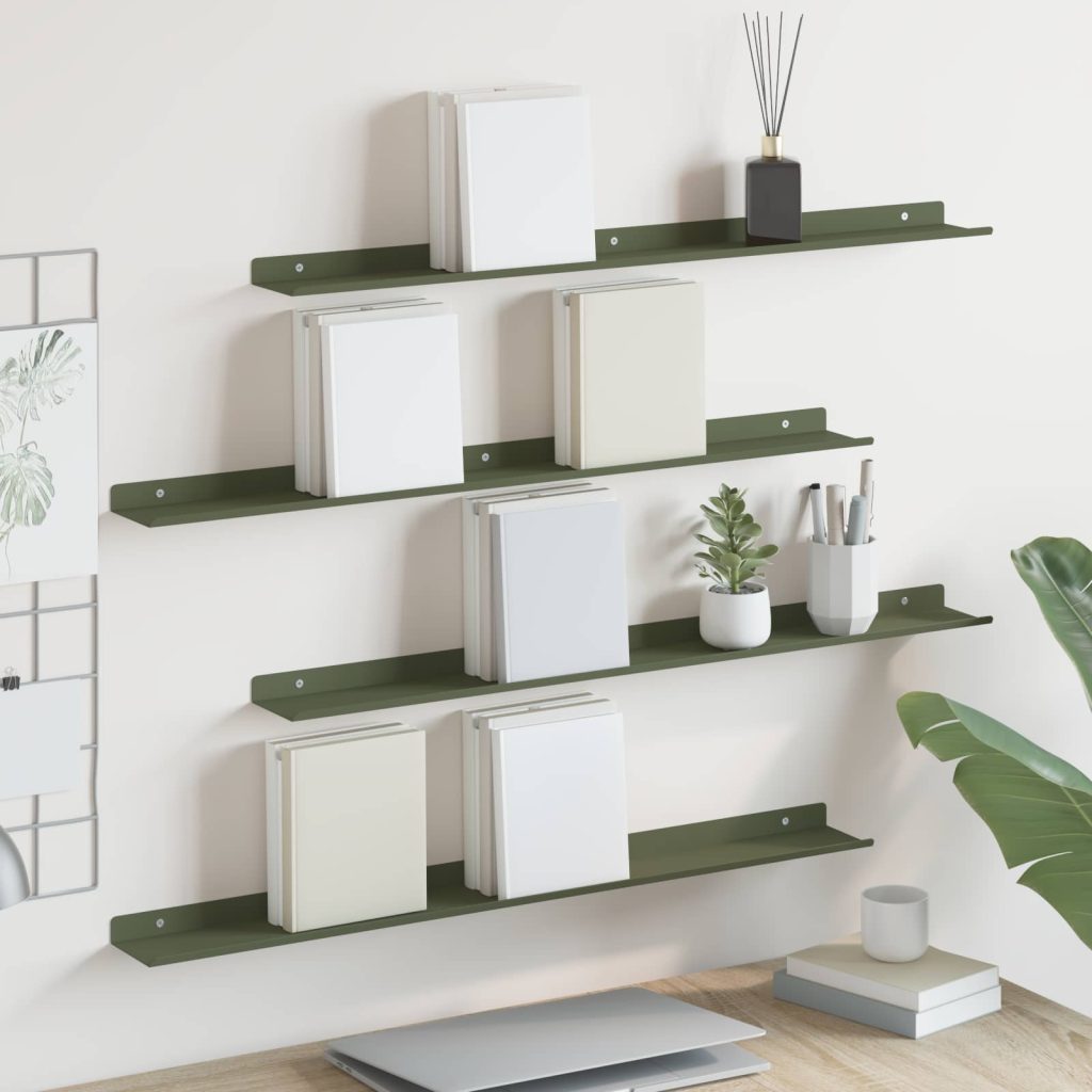 Seinähylly hyllyllä 4 pcs Oliivivihreä 80 x 9 x 2,5 cm