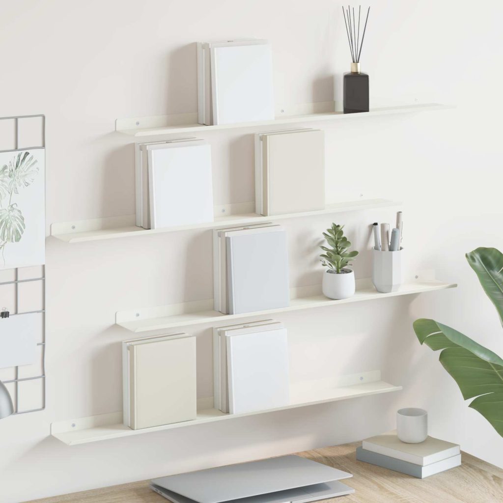 Seinähylly hyllyllä 4 pcs Valkoinen 80 x 9 x 2,5 cm