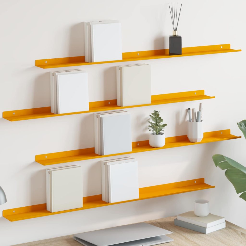 Seinähylly hyllyllä 4 pcs Sinappikeltainen 100 x 9 x 2,5 cm