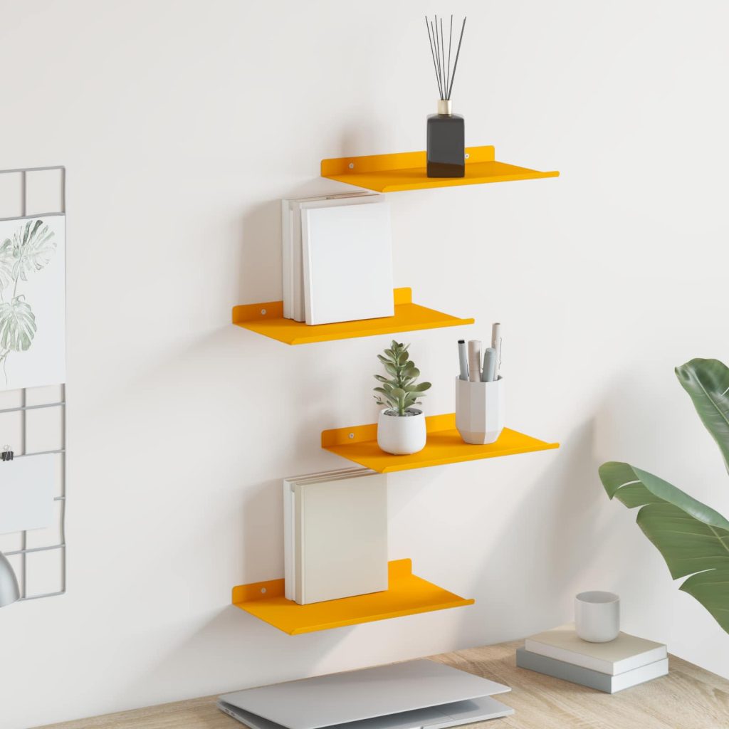 Seinähylly hyllyllä 4 pcs Sinappikeltainen 30 x 18 x 2,5 cm
