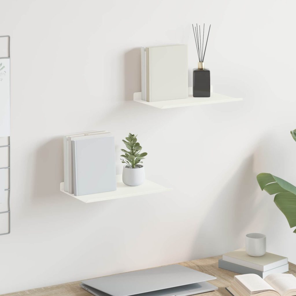 Seinähylly hyllyllä 2 pcs Valkoinen 30 x 18 x 2,5 cm