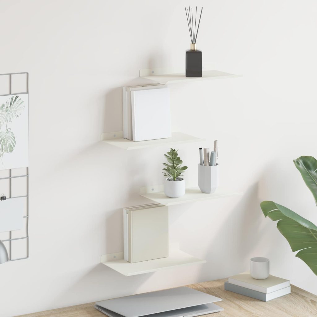 Seinähylly hyllyllä 4 pcs Valkoinen 30 x 18 x 2,5 cm